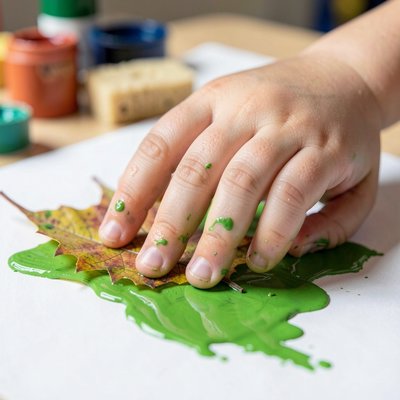 Zbliżenie: rączka stemplująca liść