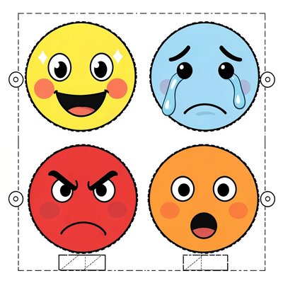 Maski Emoji — zestaw (radość, smutek, złość, zdziwienie)