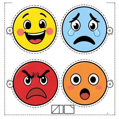 Maski Emoji — zestaw (radość, smutek, złość, zdziwienie)