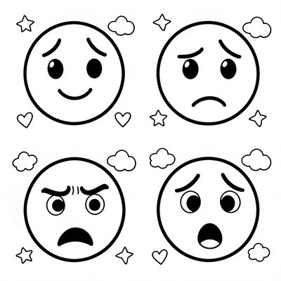 Strona kolorowanki — twarze emoji do kolorowania