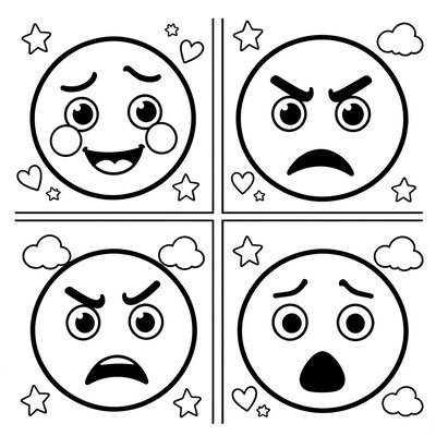 Strona kolorowanki — twarze emoji do kolorowania