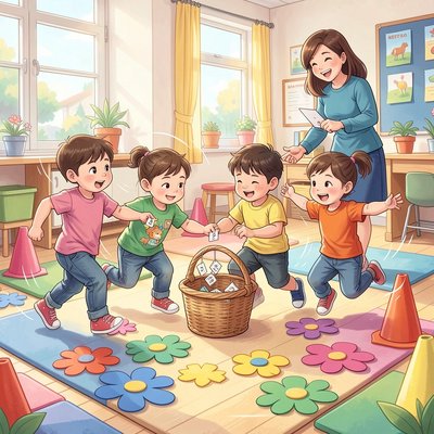 Ilustracja do zabawy ruchowej „Zbierz nektar”