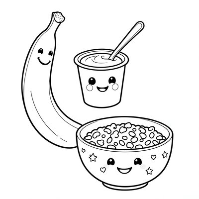Kolorowanka: banan, jogurt, płatki