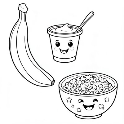 Kolorowanka: banan, jogurt, płatki