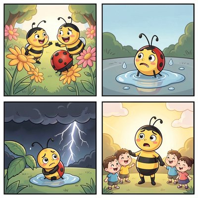 Ilustracje scenek — 4-panelowa historia emocji