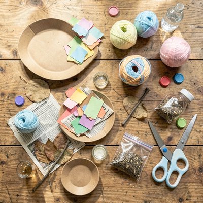 Fotografia materiałów do warsztatu: surowce z recyklingu