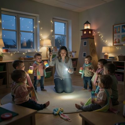 Dzieci w półokręgu — mini teatr świateł
