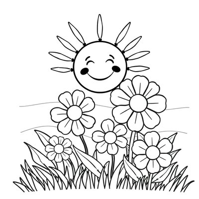 Kolorowanka — Słońce i Kwiaty