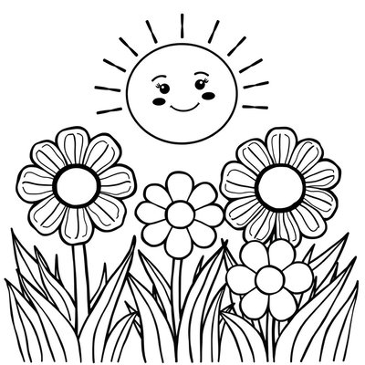 Kolorowanka — Słońce i Kwiaty
