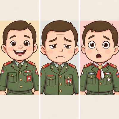 Duża ilustracja osoby w mundurze (triptych emocji)