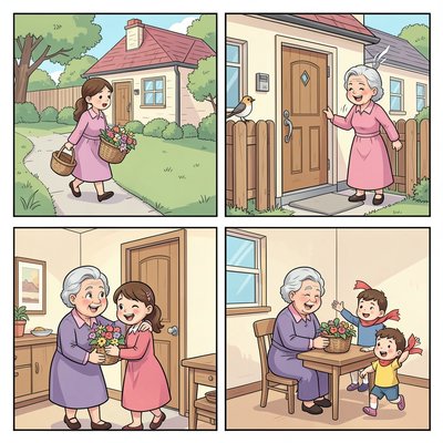 Historyjka — sekwencja: Synowa odwiedza babcię