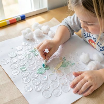 Odbijanie folii bąbelkowej i doklejanie waty — efekt piany