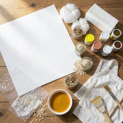 Zestaw materiałów — układ na stole (flat lay)
