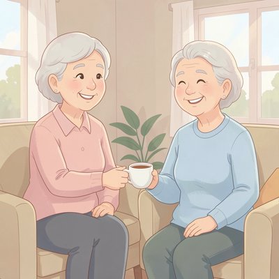 Ilustracja: Opiekun podający herbatę