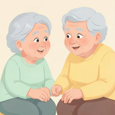 Ilustracja: Opiekun rozmawiający z seniorem