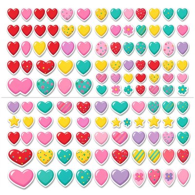 Arkusz naklejek i ozdób — serduszka i gwiazdki