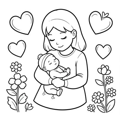 Strona do kolorowania — mama tuli dziecko