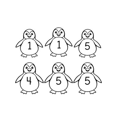 Szablony pingwinów do wycięcia i kolorowania (1–5)
