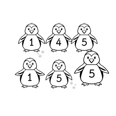 Szablony pingwinów do wycięcia i kolorowania (1–5)