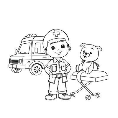 Kolorowanka: Ambulans i mały ratownik