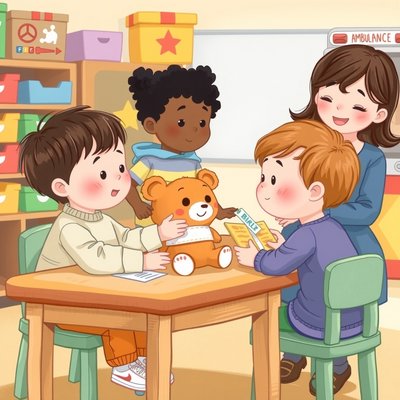 Scena role-play: Dzieci opatrują pluszaka