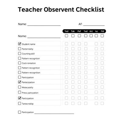 Lista obserwacji nauczyciela (A4, prosty formularz)