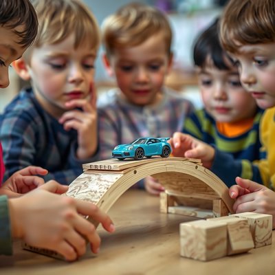 Zdjęcie testowania mostu zabawkowym samochodzikiem