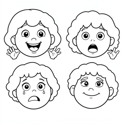 Strona kolorowanki: cztery emocje