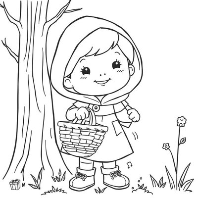 Kolorowanka: Czerwony Kapturek z koszyczkiem