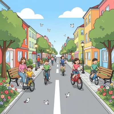 Porównanie: ulica bez samochodów — piesi i rowery