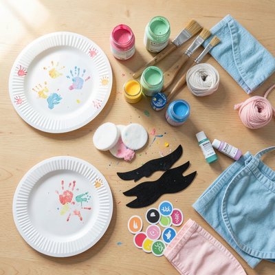 Flatlay materiałów — stół do pracy