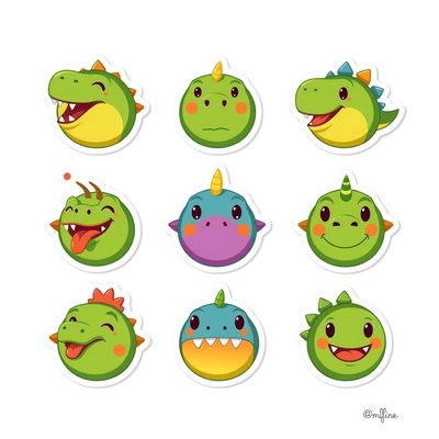 Arkusz naklejek: emotki dino