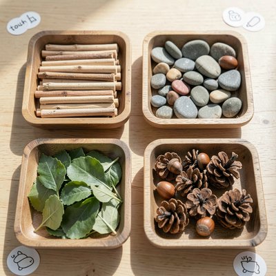 Zestaw naturalnych materiałów w tackach