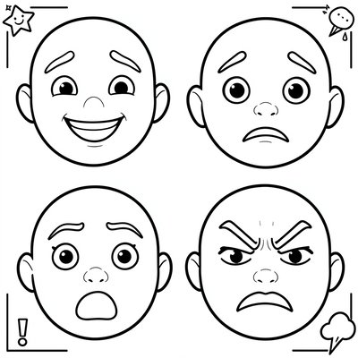 Kolorowanka: twarze emocji do malowania