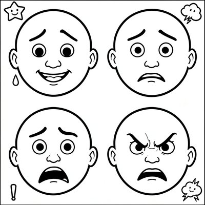 Kolorowanka: twarze emocji do malowania