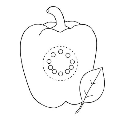 Kolorowanka papryki z miejscem na nasiona i liść