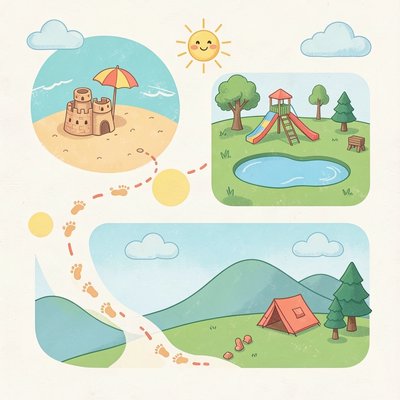 Ilustrowana mapa — park / plaża / góry