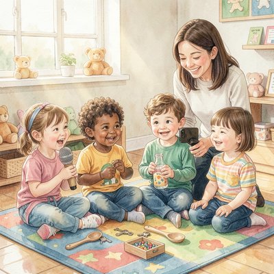 Ilustracja sceny nagrywania — krótka audycja
