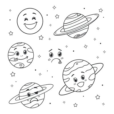 Kolorowanki: Planety-Emotki (kontury)