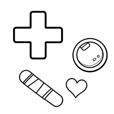 Strona z kolorowankami — symbole apteczki