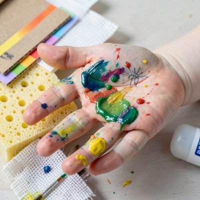 Zbliżenie na pomalowane dłonie i próbki faktur