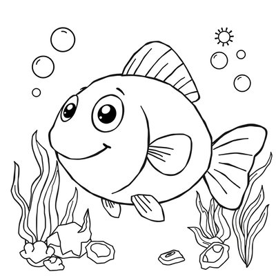 Kolorowanka: pluszowa rybka i morskie rośliny