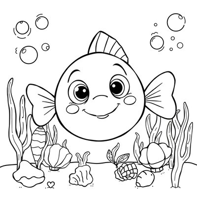 Kolorowanka: pluszowa rybka i morskie rośliny