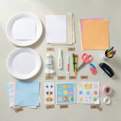Flatlay materiałów — zestaw do zajęć