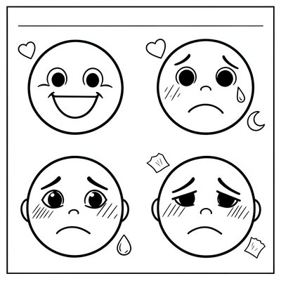 Kolorowanka: buźki emocji