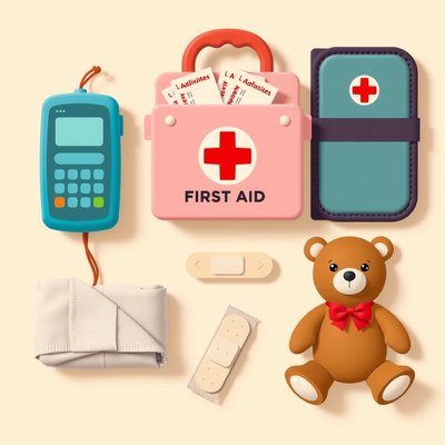 Ilustracja rekwizytów apteczki (flat lay)