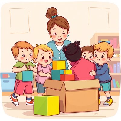 Ilustracja akcji: Dzieci przenoszą klocki