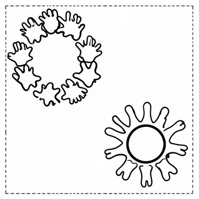 Szablon rozmieszczenia rączek — krąg / słońce