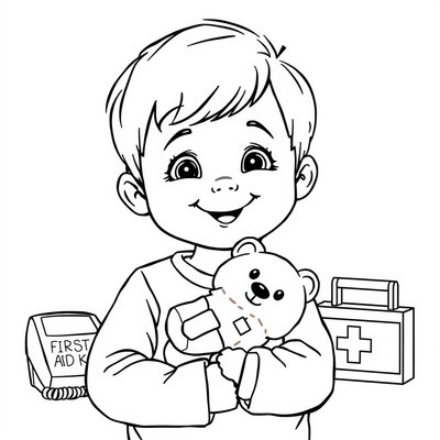 Kolorowanka: Mały Ratownik z pluszakiem
