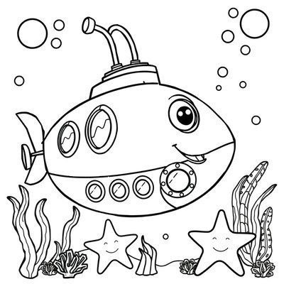 Kolorowanka: Mała łódź podwodna